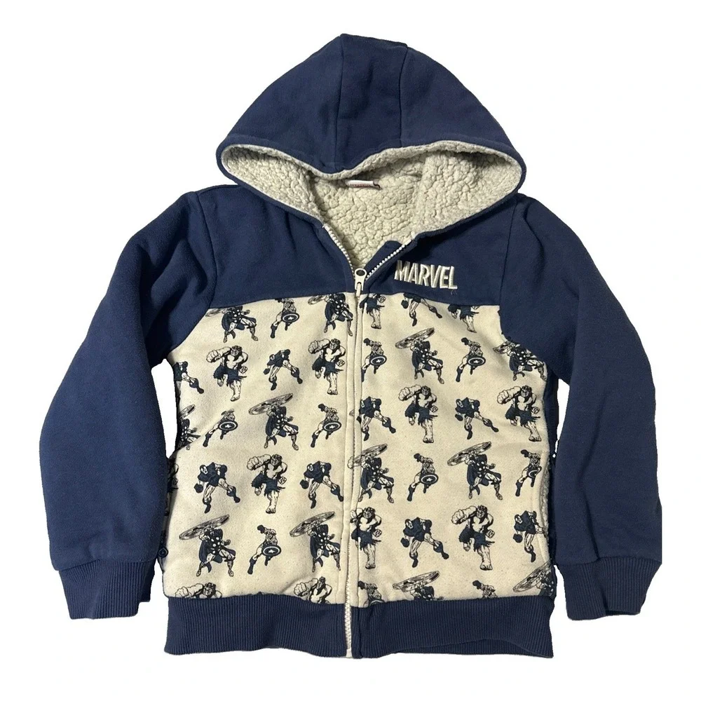 Marvel Kids Jacket Sz 7 - Blue  Super Heroes Cozy Fleece Hoodie! Comic Hero's!
